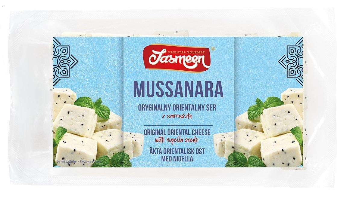 Dados de queso blanco "Mussanara", con semillas de comino negro, cocina del Oriente Medio, embasado al vacio, 450g, grasa 17%.
