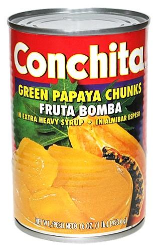 Trozos de fruta bomba en almibar.
