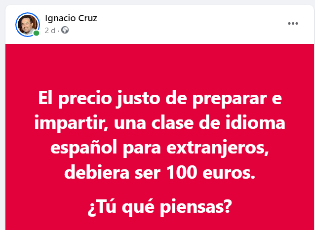 ¿Cuánto cuesta la preparación, promoción, venta e impartición de una clase de idioma español para extranjeros?