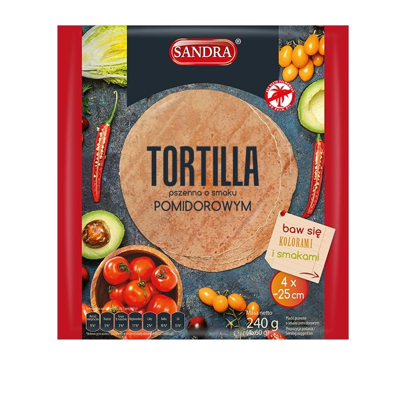 Tortilla de trigo con sabor a tomate. Sandra. Sin aceite de palma.