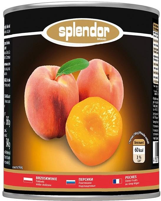 Mitades de melocotón en almivar. Splendor. 850ml.